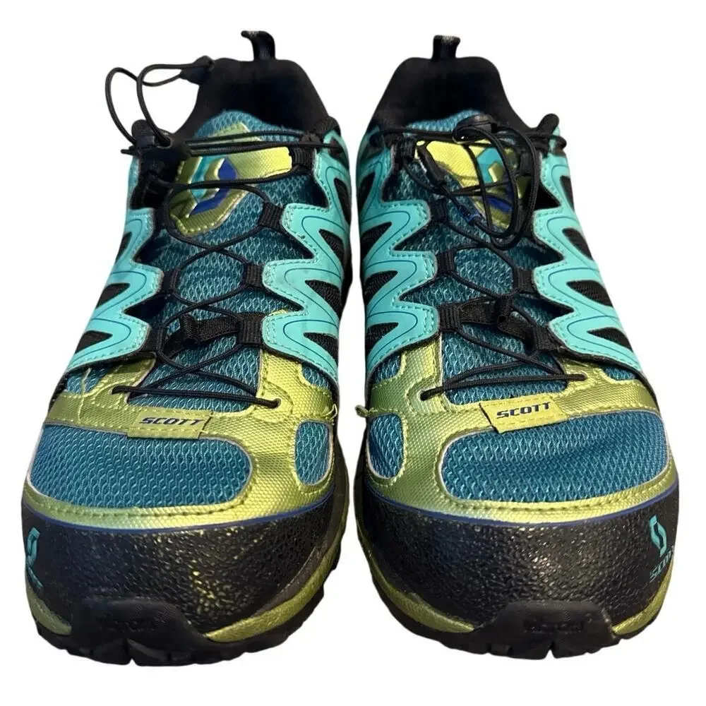 Women’s Scott Aztec 3 Teal Lime Green Bungee Laces Trail Running Shoes Size 9